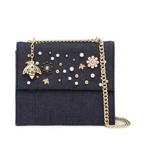NWOT Christian Siriano Leslie Blue Denim Bee Shoulder Bag
